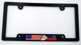 USA/Philippines Black Plastic Car License Plate Frame w Domed Decal insertflag