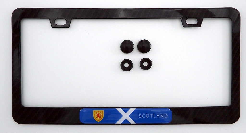 Scotland Scottish Flag Black Carbon Fiber Look Metal Car License Plate Frame