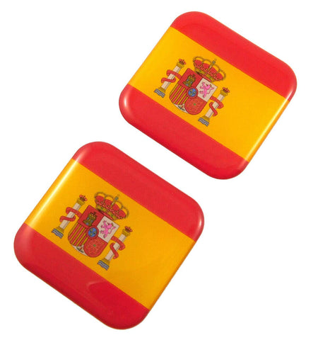 Spain Spanish Flag Square Domed Decal car Bike Gel Stickers 1.5" 2pc