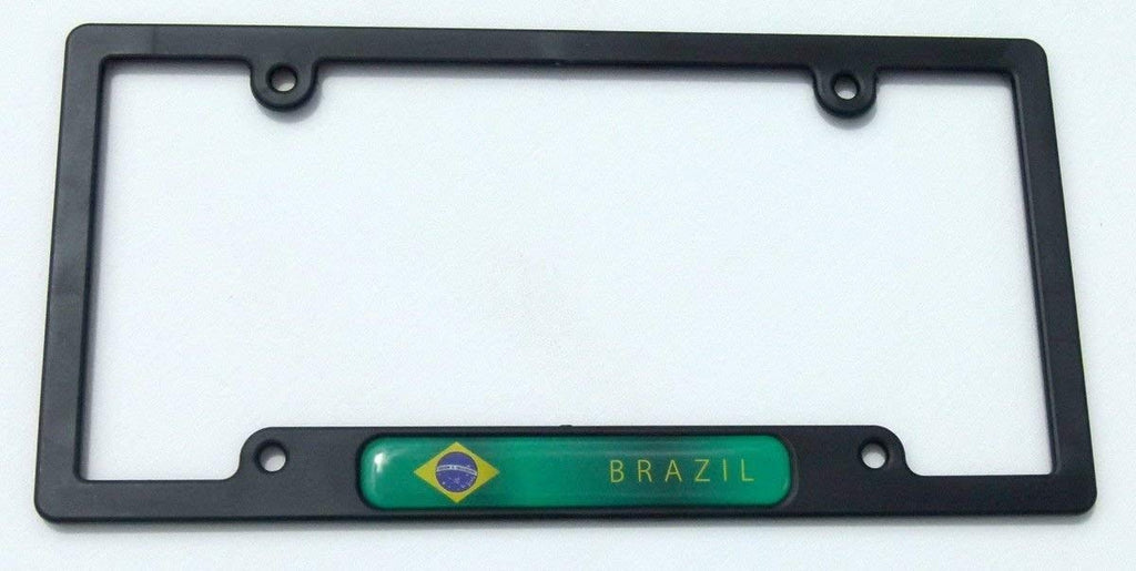 Brazil Flag Black Plastic Car License Plate Frame Domed Colour Lens Brazilian