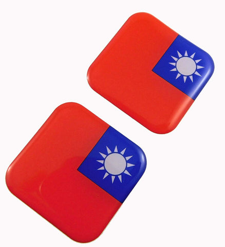 Taiwan Flag Square Domed Decal car Bike Gel Stickers 1.5" 2pc