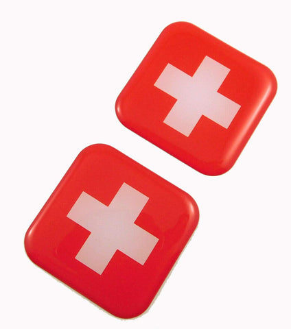 Switzerland Swiss Flag Square Domed Decal car Bike Gel Stickers 1.5" 2pc