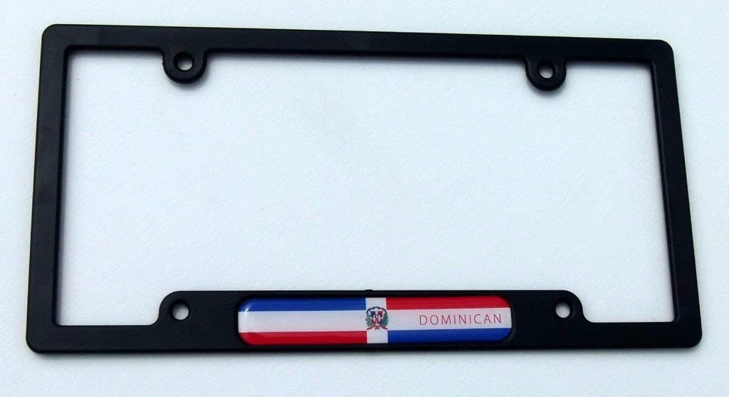 Dominican Republic Flag Black Plastic Car License Plate Frame Domed Colour Lens