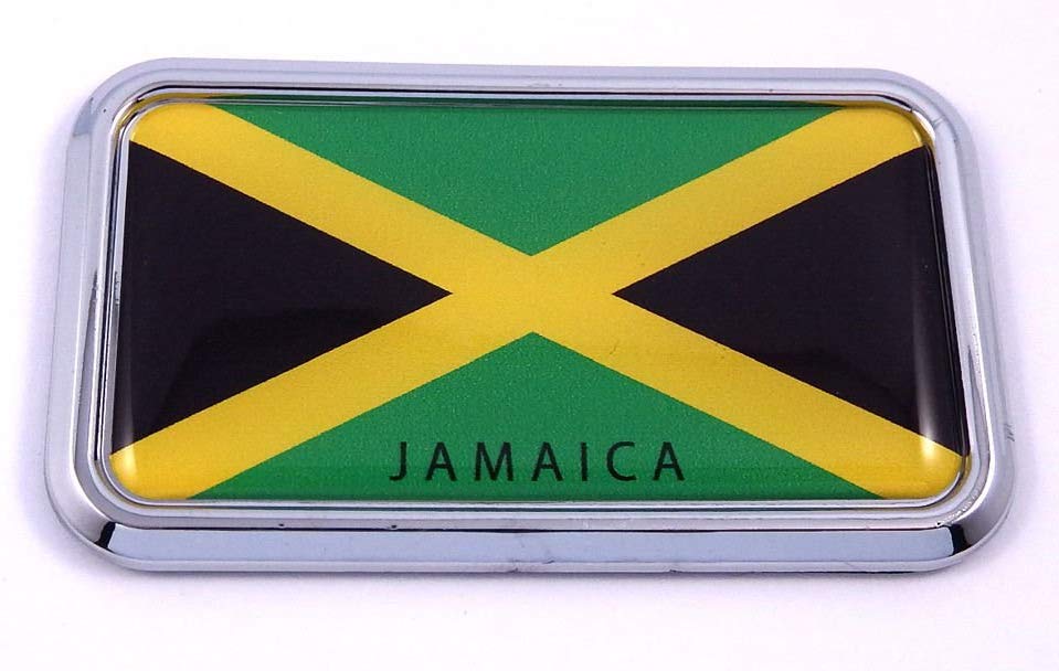 Jamaica Jamican Flag rectanguglar Chrome Emblem 3D Car Decal Sticker 3" x 1.75"