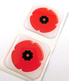 Lest We Forget Poppy Square Domed Decal car Bike Gel Stickers 1.5" 2pc