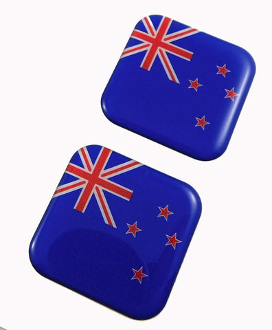 New Zeland Flag Square Domed Decal car Bike Gel Stickers 1.5" 2pc