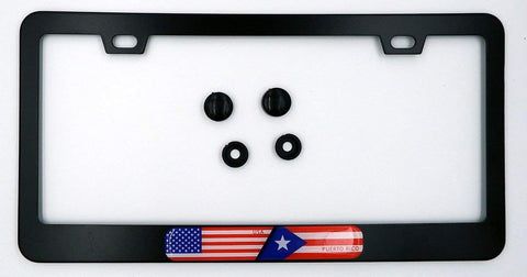 USA/Puerto Rico Flag Metal Black Aluminium Car License Plate Frame Holder