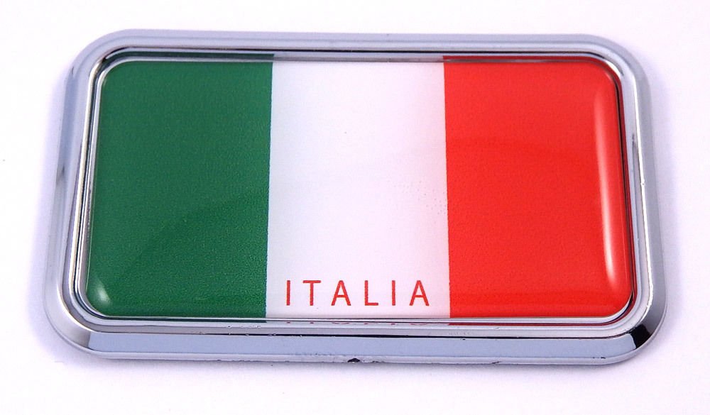 Italia Italy Flag rectanguglar Chrome Emblem 3D Car Decal Sticker 3" x 1.75"