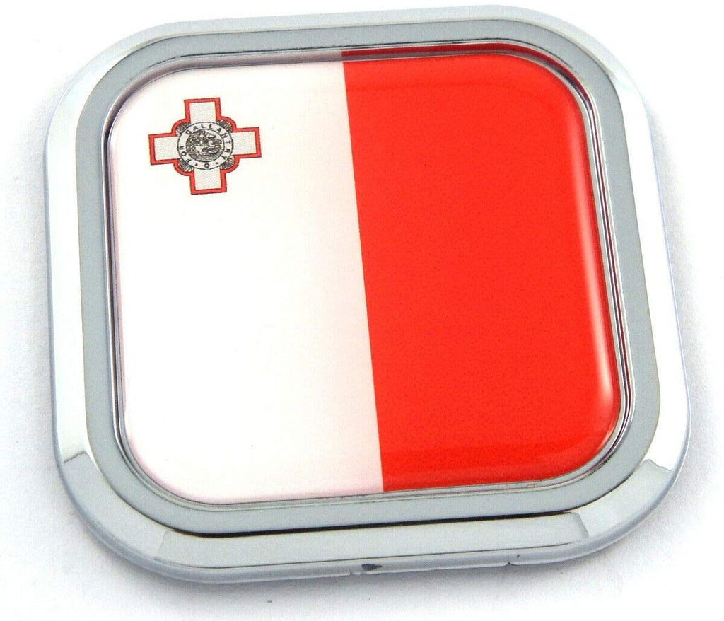 Malta Flag Square Chrome rim Emblem Car 3D Decal Badge Hood Bumper sticker 2"
