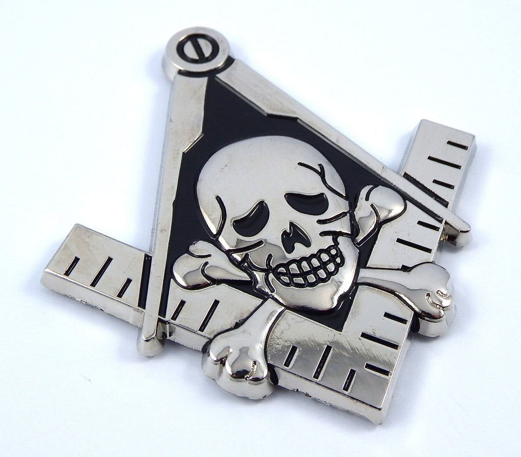 Mason Masonic auto Emblem with Skull Chrome Black 3" Metal car 3D Decal MAS17
