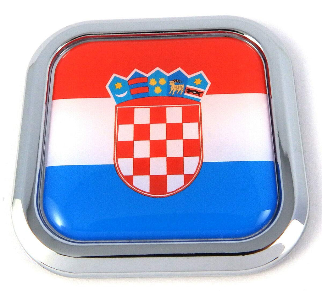Croatia Flag Square Chrome rim Emblem Car 3D Decal Badge Hood Bumper sticker 2"