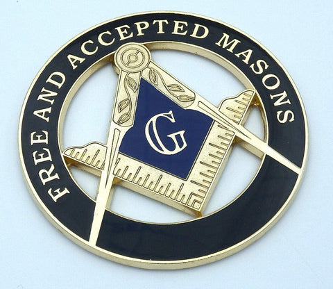 Car Chrome Decals Free and Accepted Masons Masonic Blak Gold Emblem 3" Metal Emblem MAS6-BLK
