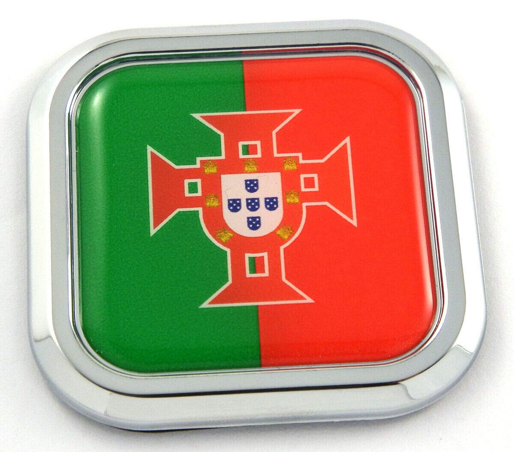 Portugal Flag Square Chrome rim Emblem Car 3D Decal Badge Hood Bumper sticker 2"