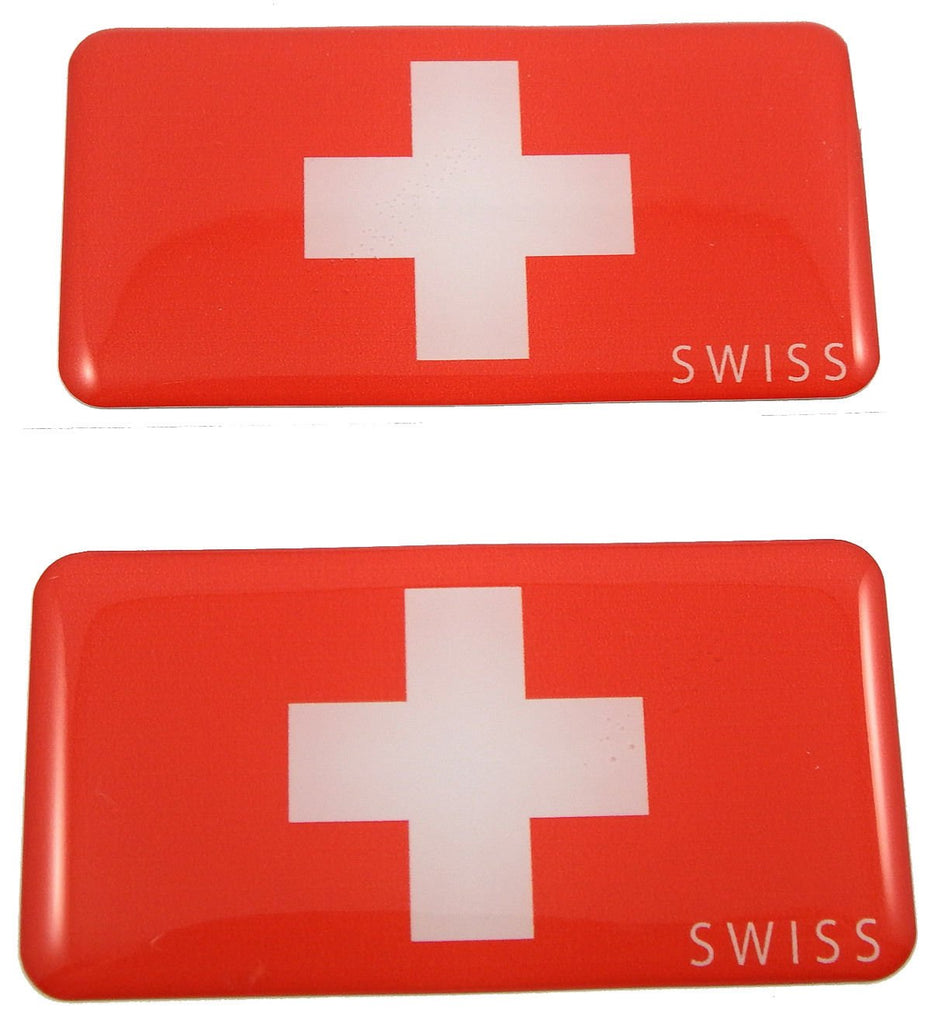 Switzerland Swiss Flag Domed Decal 3D Sticker Emblem 2.6" Set of 2 Decals