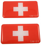 Switzerland Swiss Flag Domed Decal 3D Sticker Emblem 2.6" Set of 2 Decals