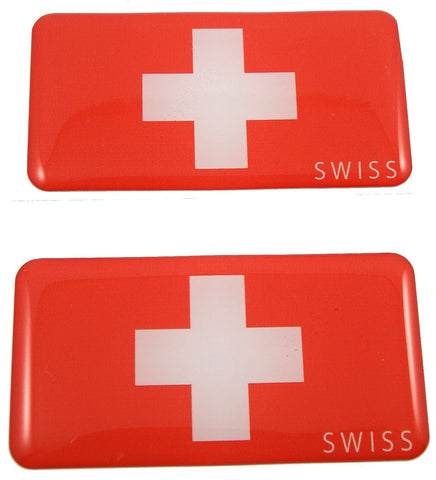 Switzerland Swiss Flag Domed Decal 3D Sticker Emblem 2.6" Set of 2 Decals