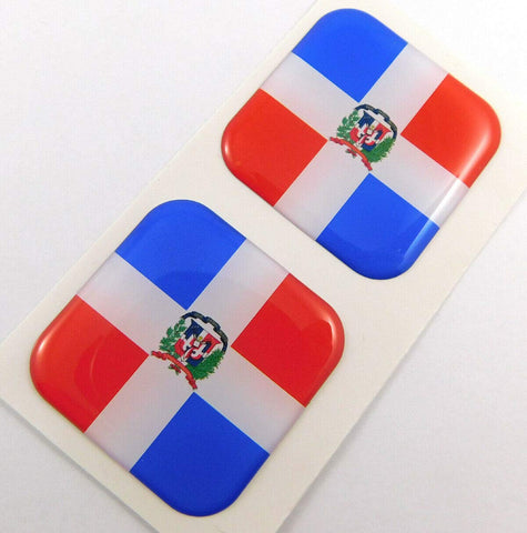 Dominican Republic Flag Square Domed Decal Emblem car Bike Gel Stickers 1.5" 2pc
