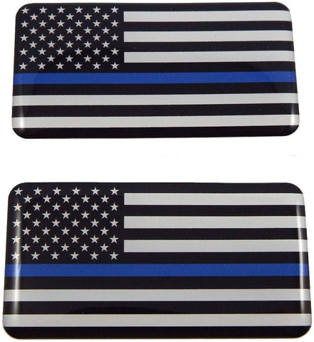 USA Thin Blue line Police Flag Domed Decal 3D Sticker Emblem 2.6" Set of 2 Decals