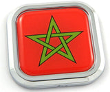 Morocco Flag Square Chrome rim Emblem Car 3D Decal Badge Hood Bumper sticker 2"