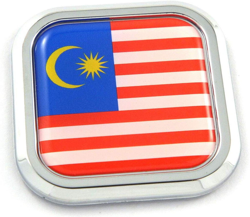 Malaysia Flag Square Chrome rim Emblem Car 3D Decal Badge Hood Bumper sticker 2"