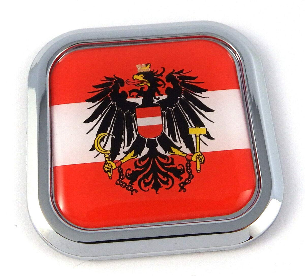 Austria Flag Square Chrome rim Emblem Car 3D Decal Badge Bumper Hood sticker 2"