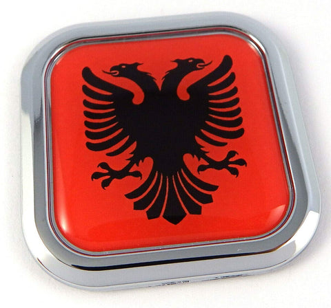 Albania Flag Square Chrome rim Emblem Car 3D Decal Badge Hood Bumper sticker 2"