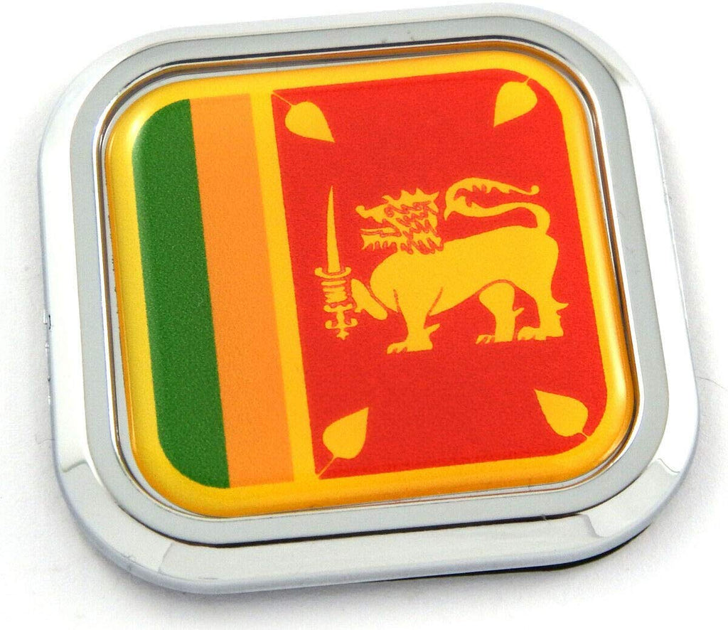 Sri Lanka Flag Square Chrome rim Emblem Car 3D Decal Badge Bumper sticker 2"