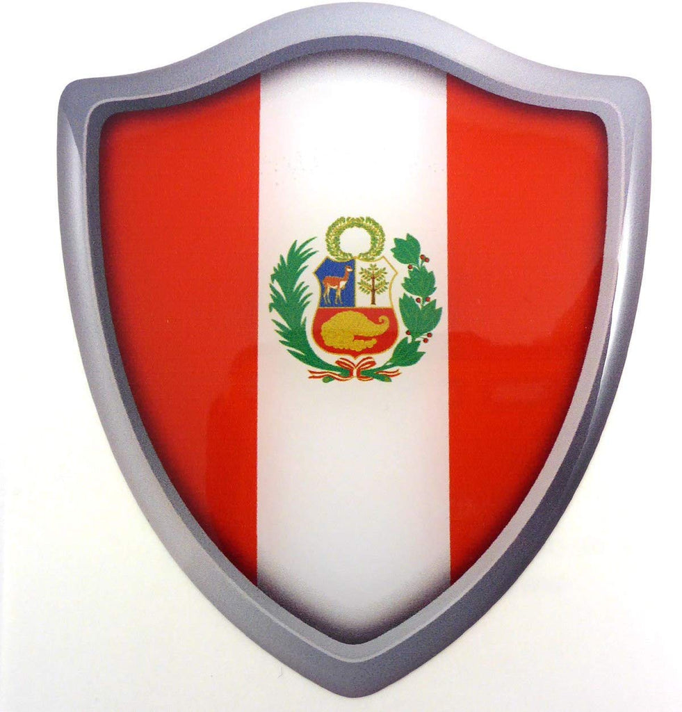 Peru Flag Shield Domed Decal 3D Look Emblem Resin car Sticker 2.6"x3"