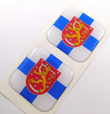 Finland Finnish Flag Square Domed Decal car Bike Gel Stickers 1.5" 2pc