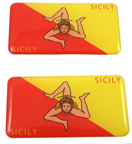 Sicily, Italian Flag Domed Decal 3D Sticker Emblem 2.6" Set of 2 Decals