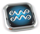 Aquarius Zodiac Square Chrome rim Emblem Car 3D Decal Badge Bumper sticker 2"
