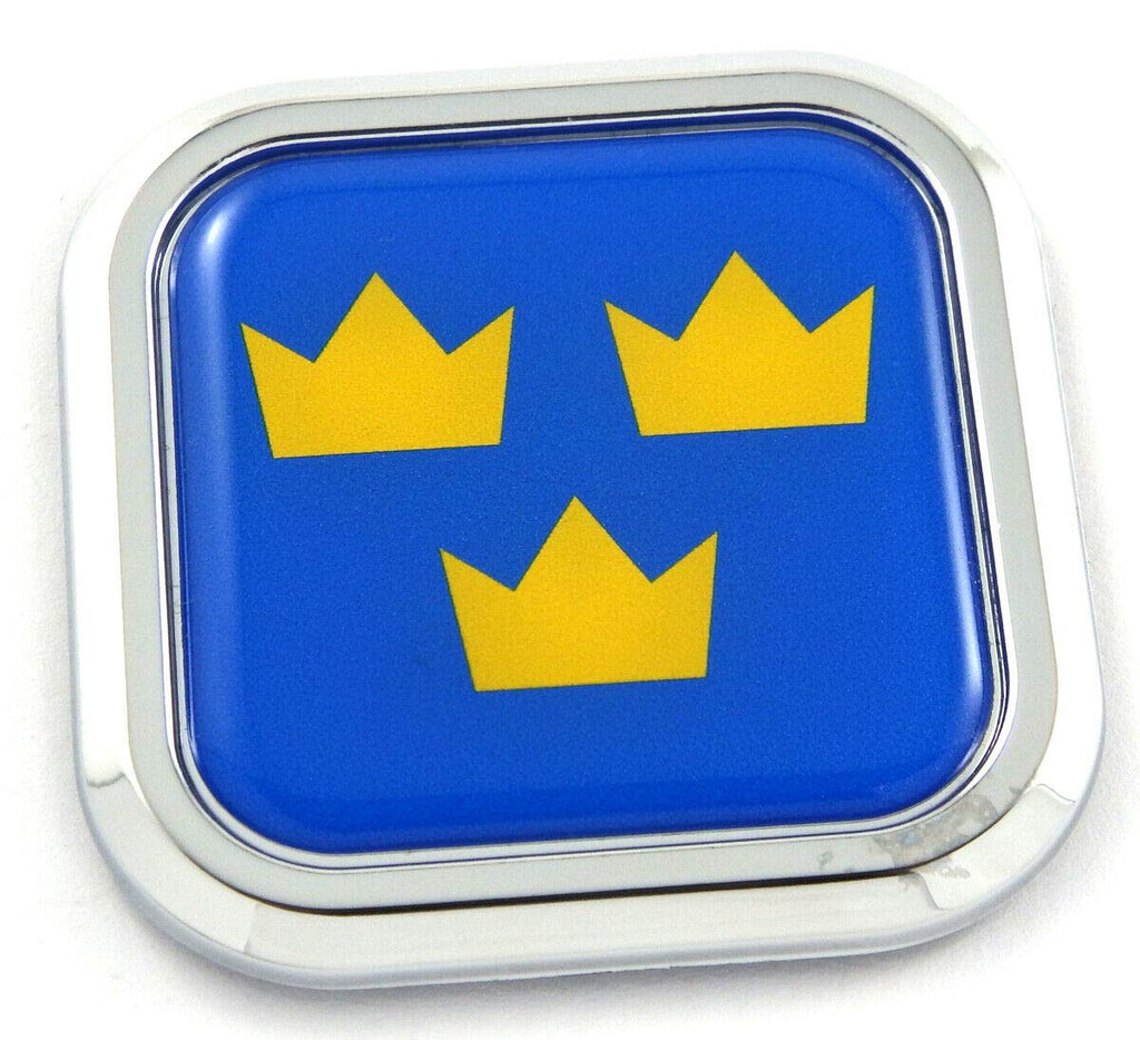 Sweden 3 Crown Flag Square Chrome rim Emblem Car 3D Decal Badge Bumper 2"