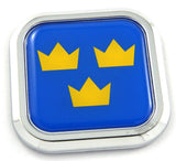 Sweden 3 Crown Flag Square Chrome rim Emblem Car 3D Decal Badge Bumper 2"