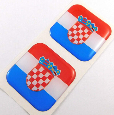Croatia Flag Square Domed Decal Emblem car Bike Gel Stickers 1.5" 2pc.