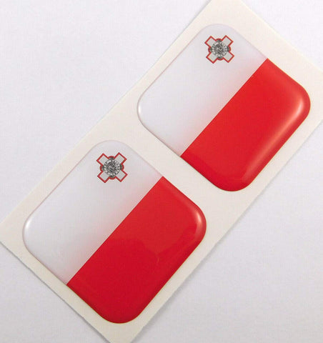 Malta Flag Square Domed Decal car Bike Gel Stickers 1.5" 2pc