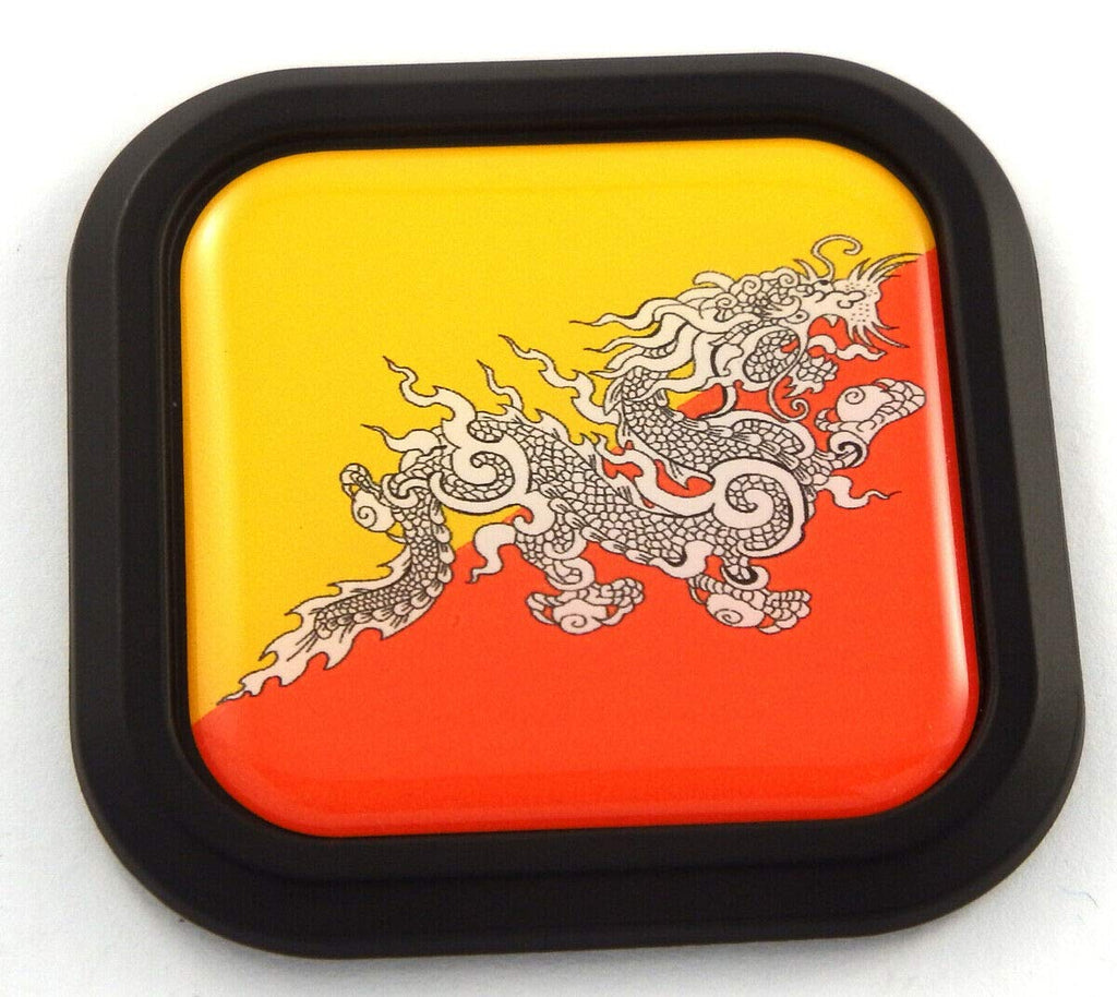 Bhutan Flag Square Black rim Emblem Car 3D Decal Badge Hood Bumper sticker 2"