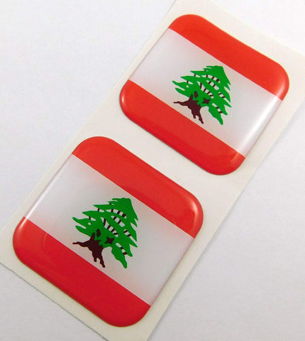 Lebanon Flag Square Domed Decal car Bike Gel Stickers 1.5" 2pc