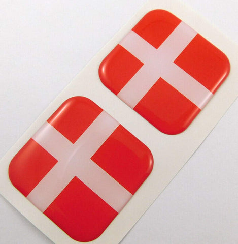 Denmark Danish Flag Square Domed Decal Emblem car Bike Gel Stickers 1.5" 2pc.