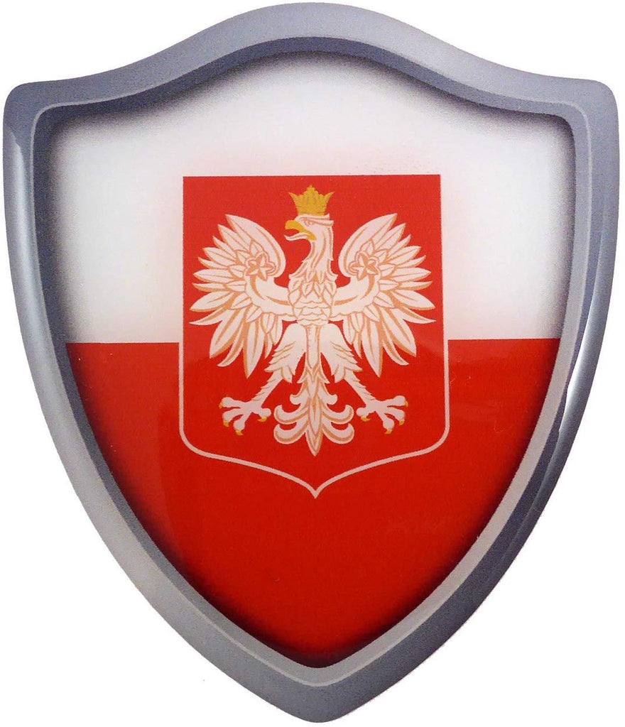 Poland Polska Flag Shield Domed Decal 3D Look Edge Emblem Resin Sticker 2.6"x3"