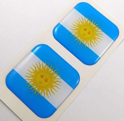 Argentina Flag Square Domed Decal Emblem car Biker Gel Stickers 1.5" 2pc.