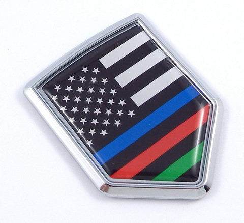 USA Police 3 Color Thin Red Green Blue line Flag Car Auto Emblem Decal 3D Sticker