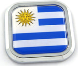 Uruguay Flag Square Chrome rim Emblem Car 3D Decal Badge Hood Bumper sticker 2"