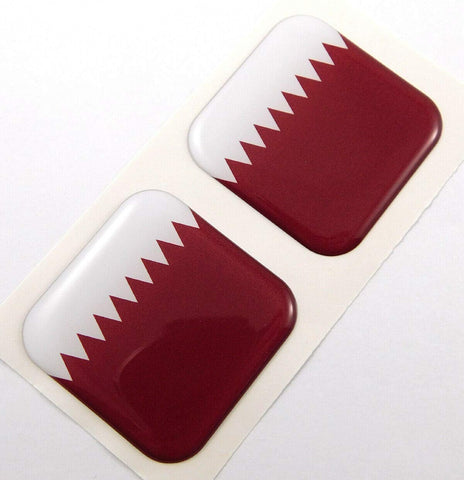 Qatar Flag Square Domed Decal car Bike Gel Stickers 1.5" 2pc