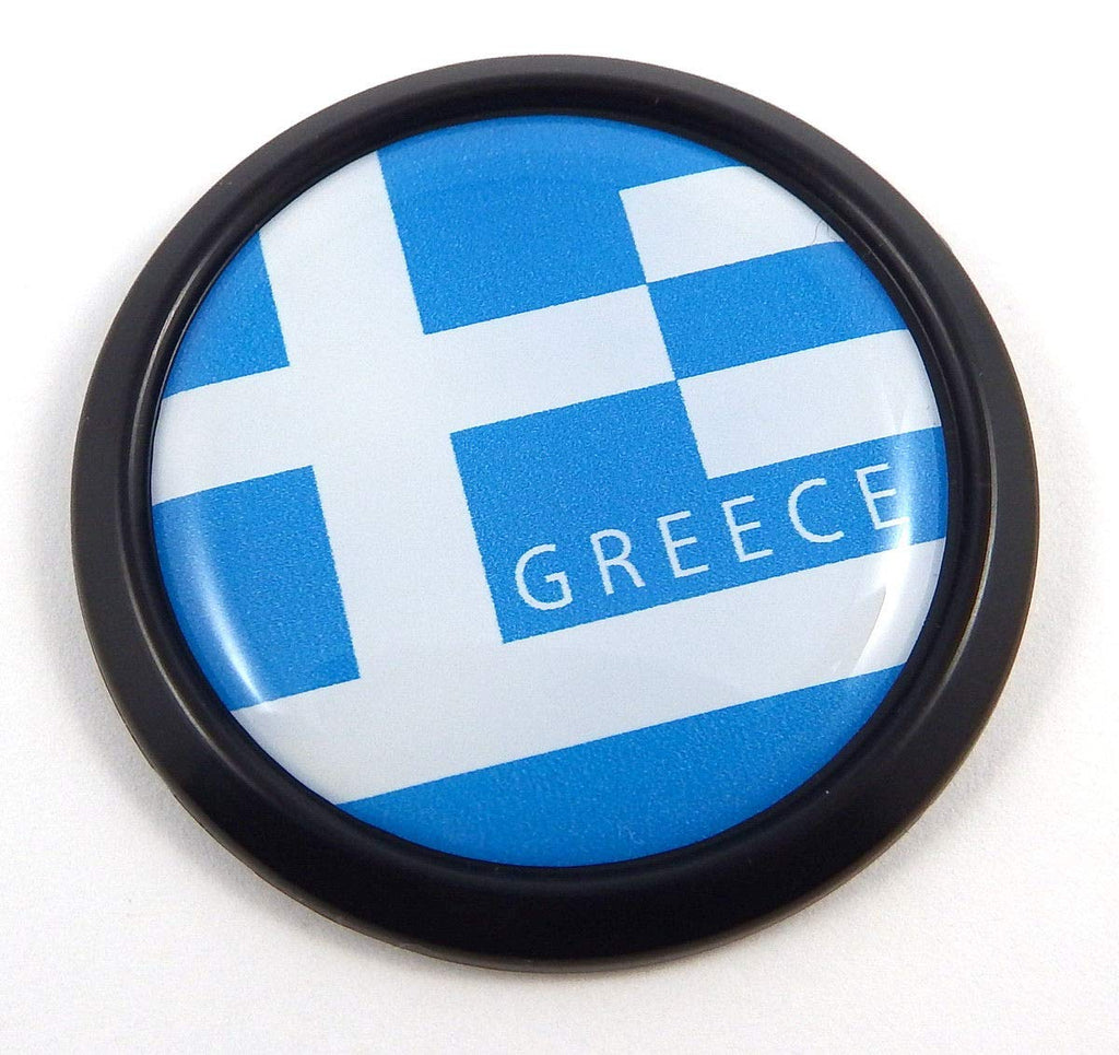 Greece Greek Black Round Flag Car Decal Emblem Bumper 3D Sticker 1.85"