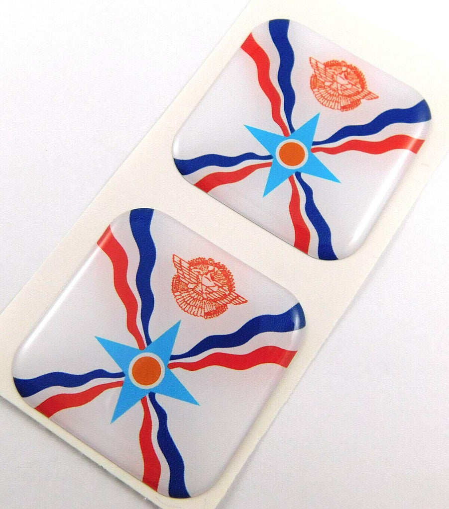 Assyria Flag Square Domed Decal Emblem car Biker Gel Stickers 1.5" 2pc.