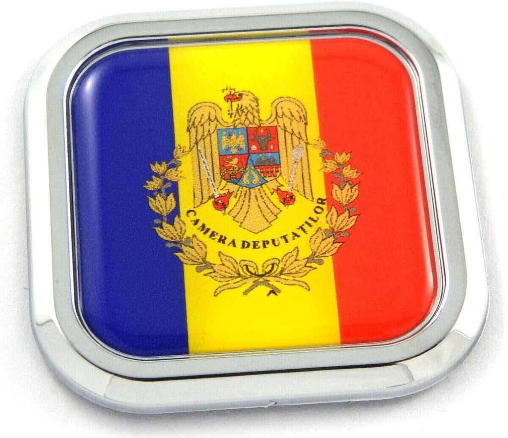 Romania Flag Square Chrome rim Emblem Car 3D Decal Badge Hood Bumper sticker 2"