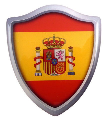 Spain Flag Shield Domed Decal 3D Look Edge Emblem Resin car Sticker 2.6"x3"