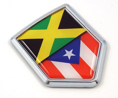 Jamaica/Puerto Rico Split Flag Car Chrome Emblem Decal Sticker with Adhesive