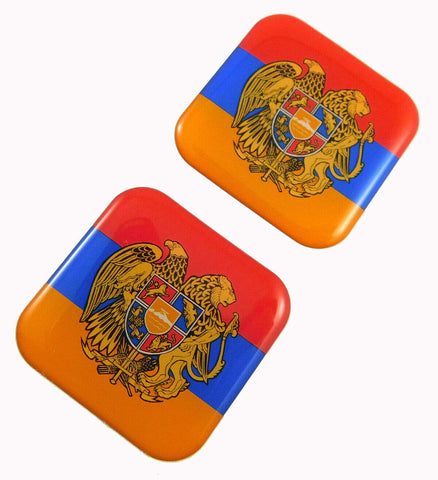 Armenia Flag Square Domed Decal Emblem car Biker Gel Stickers 1.5" 2pc.