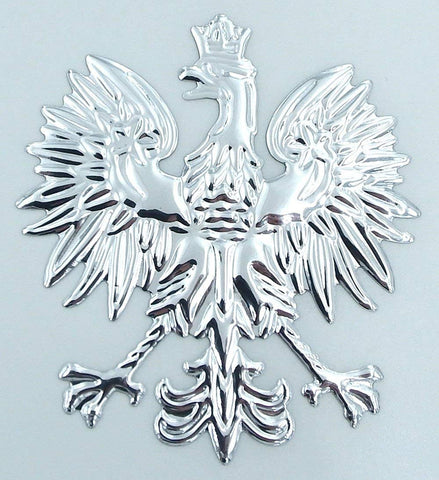 Poland, Polish Eagle Chrome Silver Finish Decal Emblem 3D Sticker car Bike 2.5" Flexible